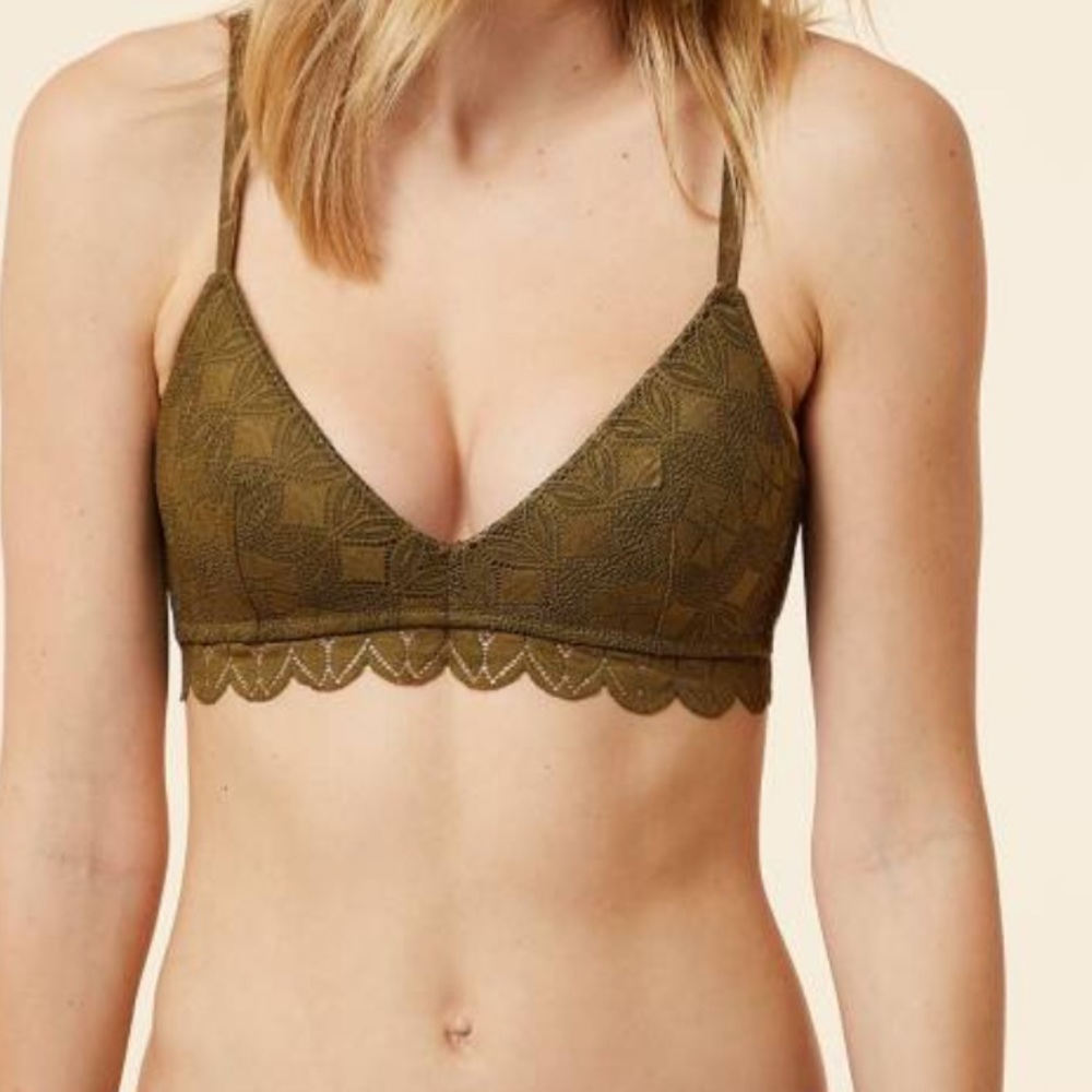 Etam Lightly Lined Lace Bra Olive Green Wireless-34B
